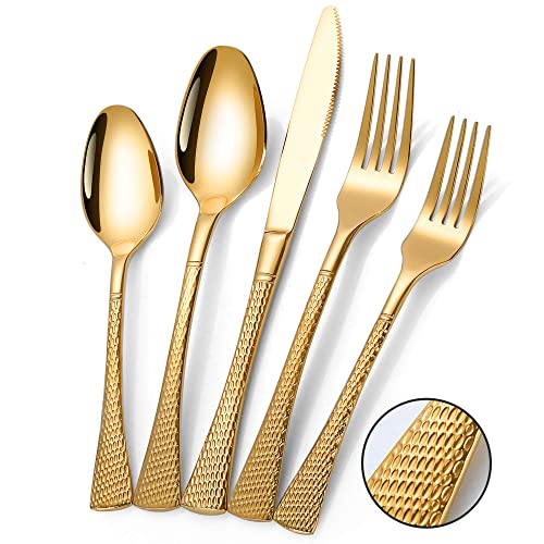 Hammered Gold Silverware Set (Gold / 20 Pieces Set)