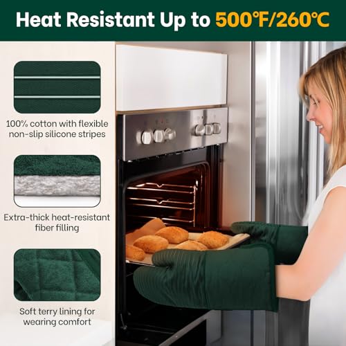 Heat Resistant 500°F Kitchen Oven Mitts 2 (Green)