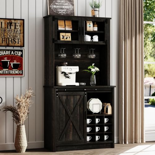 72" Farmhouse Coffee Bar Cabinet with Sliding Barn Door (71Inch / Oak)