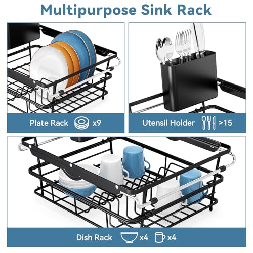 Dish Drying Rack in Sink with Utensil Holder (XLarge Size)
