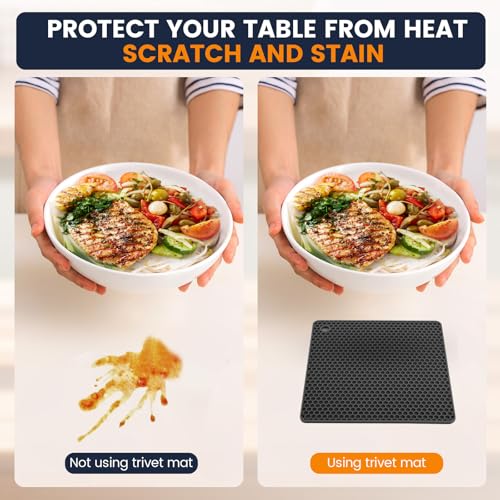 Silicone Trivet Mats 4 Heat Resistant Pot Holders Multipurpose Non (Dark Black)