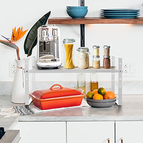 Expandable Cabinet Shelf Organizer Rack (7.87''D*13-20''W*8.27''H / White-1 Pack)