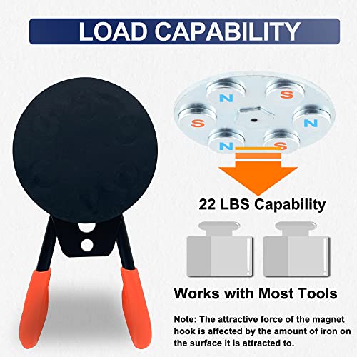 4 Pack Heavy Duty Magnetic Hooks 2.6'' Base Garage Storage Utility (2.6‘’ Diameter Base / Orange Hook)