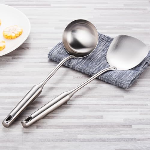 304 Stainless Steel Cooking Utensils Set 4 Piece 15 Inch Large Size Metal Kitchen Utensils Set Including Spatula (4 Count)