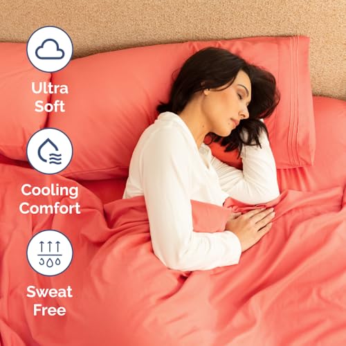 Short Queen Size 4 Piece Bed Sheet Set (28 - Coral / Short Queen)