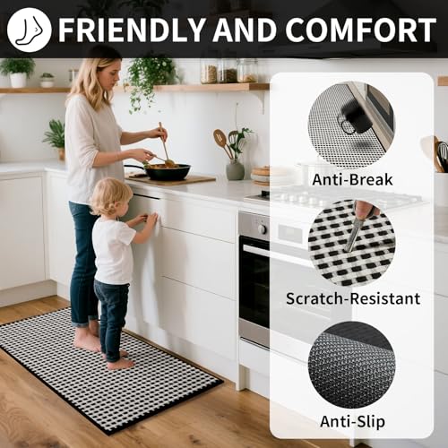 Kitchen Mat Kitchen Rugs Sets of 2 PCS Non Slip Black 17"x30"+17"x47" (2622 sq in Count)