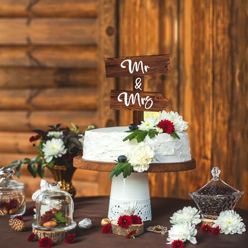 Rustic Mr & Mrs Cake Topper in Wood Cake Decoration for Wedding & Engagement (Mr & Mrs)