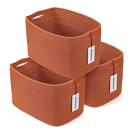 Woven Cotton Rope Storage Baskets 15x10x9.3" 3 Pack Rust (Rust)