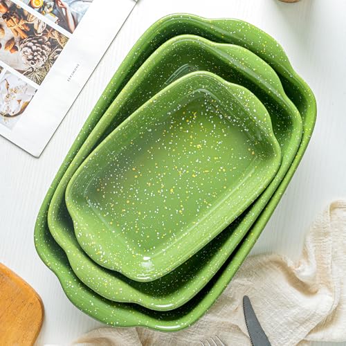 Ceramic Baking Dishes for Oven Set of 3 (Green)