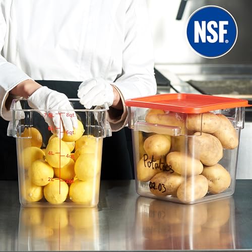 8 Pack 8 Qt NSF Clear Polycarbonate Food Storage Containers with Red Lids (8.0 Qt 8-Pack(Red Lids))