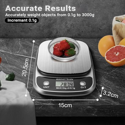 Food Kitchen Scale Digital Weight Grams and Oz 3kg (Silver-K1905-3kg)