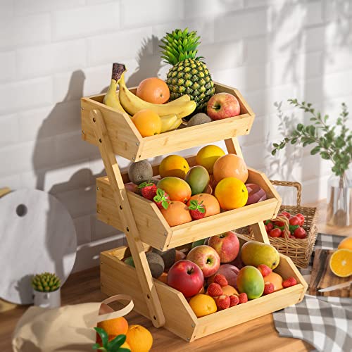 3 Tier Bamboo Fruit Basket for Kitchen Counter (Bamboo / 3-Tier)
