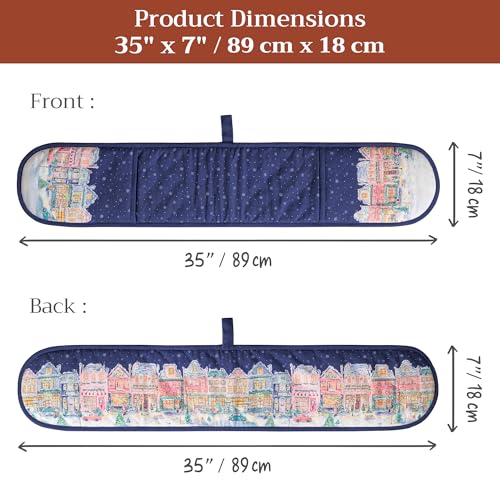 Double Oven Mitts 100% Cotton Double Oven Glove (123 - Christmas Market - Blue / 7" x 35" (Double Oven Mitt))