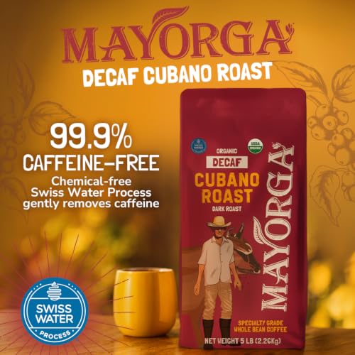 Decaf Dark Roast 5lb Bag Cafe Swiss Water Decaffeinated Cubano Roast 100% Arabica Whole Coffee Beans (80 Ounce (Pack of 1))