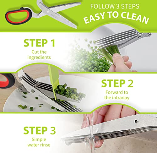 Herb Scissors with 5 Blades & Cleaning Kit (Red and Black)