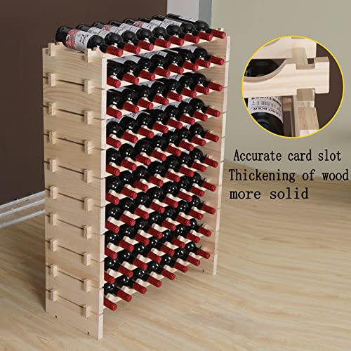 Wine Rack Cabinet Wooden Freestanding for Floor Stackable Storage Wine Bottle Holder (Natural Color / 80bottles)