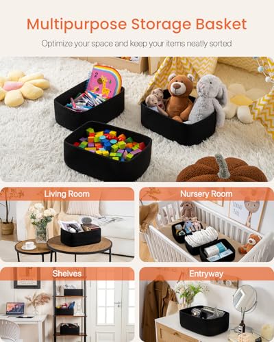 Small Woven Storage Basket for Organizing (Black / 13.5"L x 9.5"W x 5"H)
