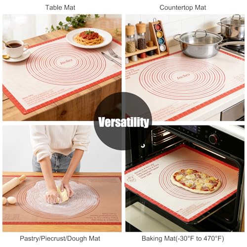 Silicone Pastry Mat 36x24 Inch Extra Large Baking Mat with Measurements (Red / 36"L x 24"W)