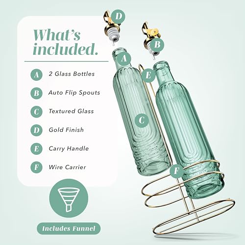 Glass Olive Oil Bottle Dispenser (Elegant Fluted / Green)