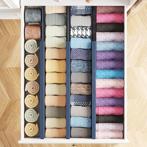 Bamboo Dresser Drawer Dividers 6 Pack (4.65''H, 17''-22''L / NAVY BLUE)