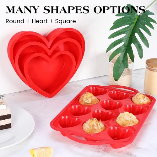 12 Cup Heart Shaped Silicone Muffin Pan for Baking with Metal Frame (Red / 12-Cup Heart)