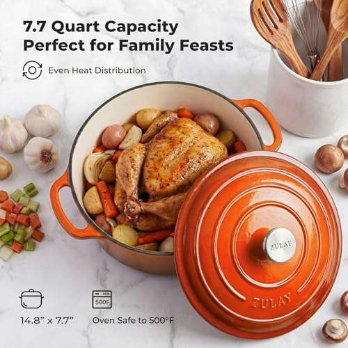 7.7 Quart Enameled Cast Iron Dutch Oven Pot with Lid (Orange / 7.7 Quart)