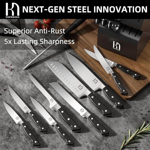 Japanese Knife Set with Sharpener (Black)