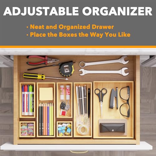 7 Piece Bamboo Drawer Organizer Storage Boxes Set (7-Piece / Natural)