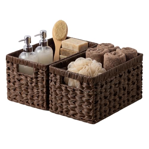 Wicker Storage Baskets for Shelves (Brown / 13"L x 8¼"W x 7"H)
