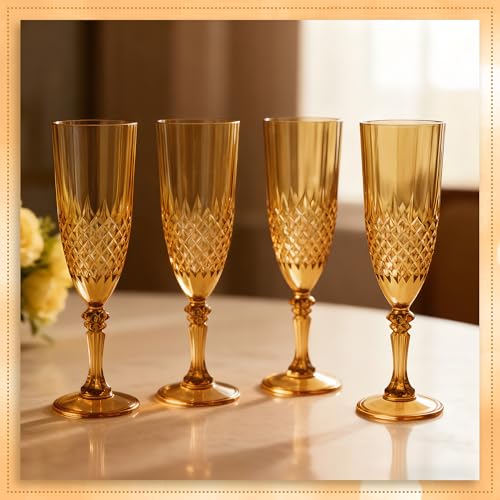 24 Pack Plastic Champagne Flutes (Amber)