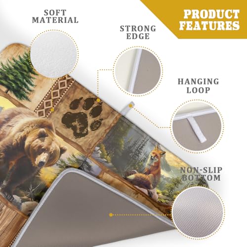 Bear Deer Fox Dish Drying Mat Rustic Cabin Lodge Dish Drainer Mats 18x24 Inch Absorbent Washable Dishes Rack Pad for Sink Kitchen Counter (Bear Deer Fox / 18" x 24")