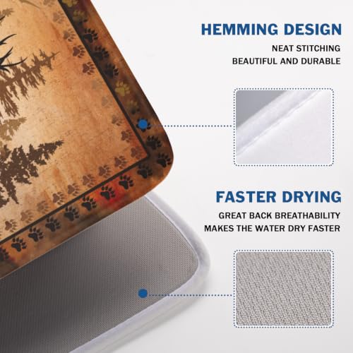 Forest Deer Dish Drying Mat Wildlife Animal Dishes Pad 18"x24" Microfiber Absorbent Fast Dry Drainer Rack Mats for Kitchen Countertop Decor (Forest Deer Brown / 18x24 inch)