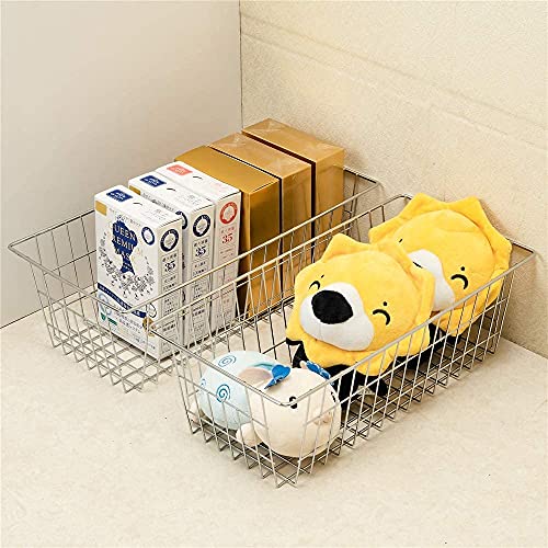 Wire Baskets Farmhouse Freezer Organizer Storage Bin Basket with Handles (Stainless Steel-3pack / 15.7"L x 9.5"W x 6.3"H)