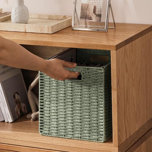 3 Pack Wicker Basket (Cube-3pack 11"×11"×10.5" / Green)