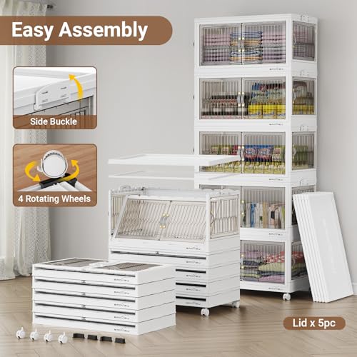600Qt Stackable Storage Bins with 5 Lids (White / 120Qt-5Pack)