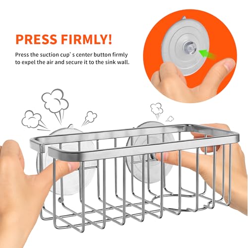 NeverRust Deluxe Kitchen & Bathroom Sink Sponge Holder Organizer with Adhesive Mount