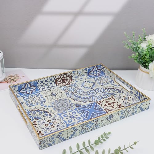 Decorative Serving Tray with Handles (Sp3040re1 / 16" x 12" x 1.6")