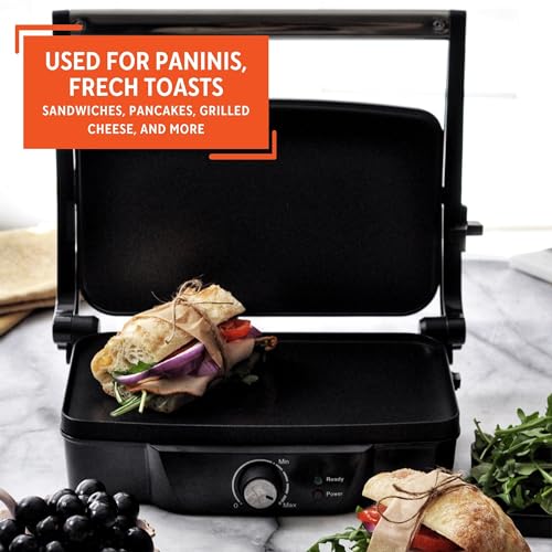 Stainless Steel Panini Press Electric with Adjustable Temperature Settings and Nonstick Plates (12 x 10 inches (Pack of 1) / Nonstick)