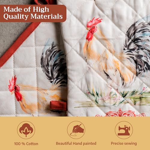 100% Cotton Oven Mitt & Pot Holder Set (009 - Campagne / 7.5" x 13" & 8" x 8" (Oven Mitt & Pot Holder))