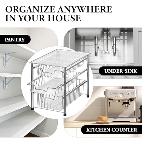 Stackable 3 Tier Sliding Basket Organizer Drawer (3-tier / Chrome)