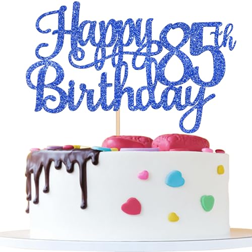 1 PCS Happy 85th Birthday Cake Topper Glitter Cheers to 85 Years Birthday Cake Pick Eighty Five 85 Fabulous Cake Decoration for Happy 85th Birthday Theme Party Decorations Supplies Blue (Blue / 85th)