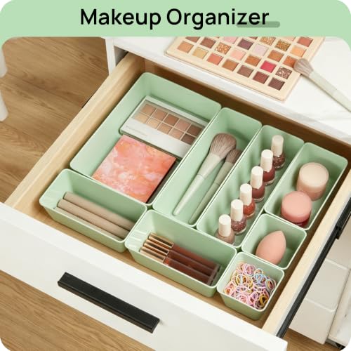 25 Pack Plastic Drawer Organizers with Non (Sage Green)