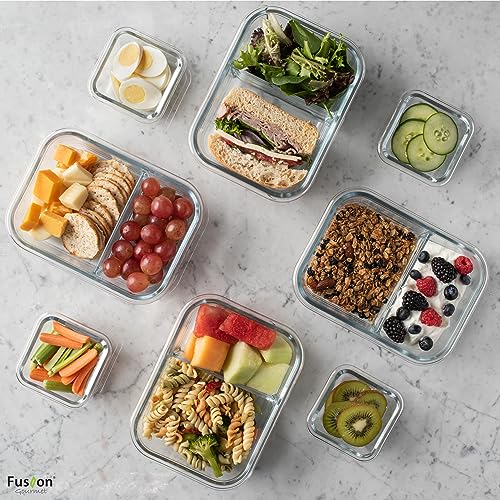 Glass Prep Containers (8 Pack Divided Set)
