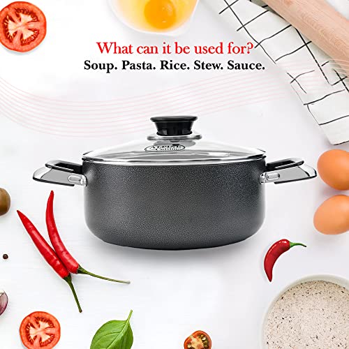 6 Quart Non stick Stock Pot with Tempered Glass Lid and Carrying Handles (6-Quart Stock Pot / Standard Packaging)