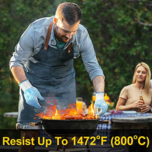 BBQ Gloves Oven Gloves 1472℉ Extreme Heat Resistant (Light Blue / One Size Fits Most(Regular Cuff))