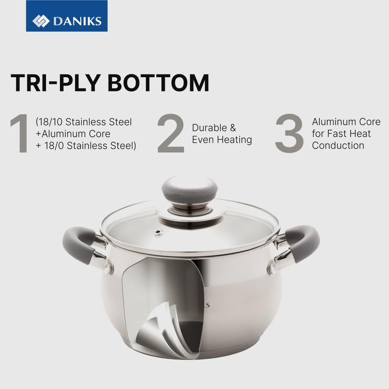 Modern 2 Quart Stainless Steel Stock Pot with Glass Lid (2 Quarts)