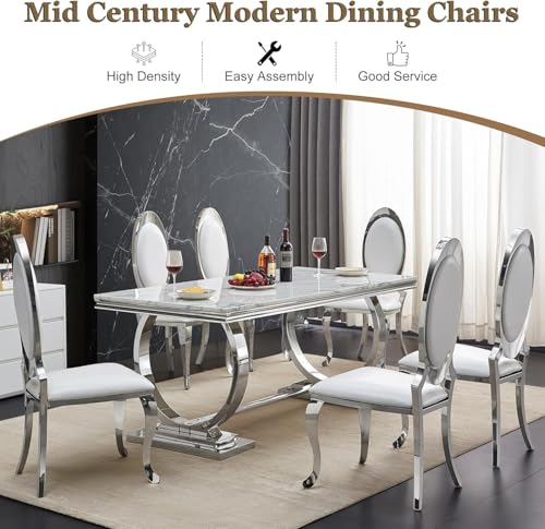 Modern Dining Chairs Set of 2 (White/Silver / Set of 2)