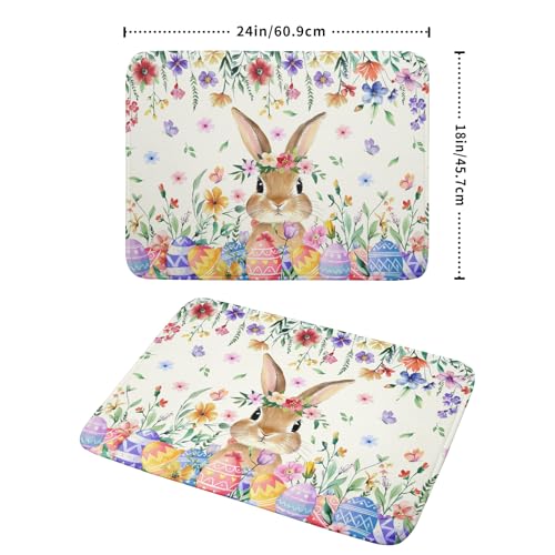 Easter Rabbit Dish Drying Mat Spring Flower Dish Drainer Rack Mats 18x24 inch Absorbent Microfiber Fast Dry Pad Kitchen Counter Accessories (Easter Rabbit Floral / 24" x 18")