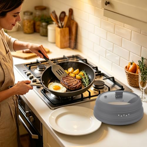 Microwave Splatter Cover Glass Cover Guard Lid with Collapsible Silicone for Food Pot Plate Cover 11.8 inch Light Grey (LIGHT GREY / 11.8 inch)