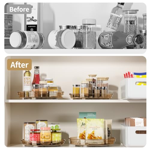 2 Pack Lazy Susan Turntable Organizer for Cabinet (Amber / 2 Pack 10.6in+9.25in)